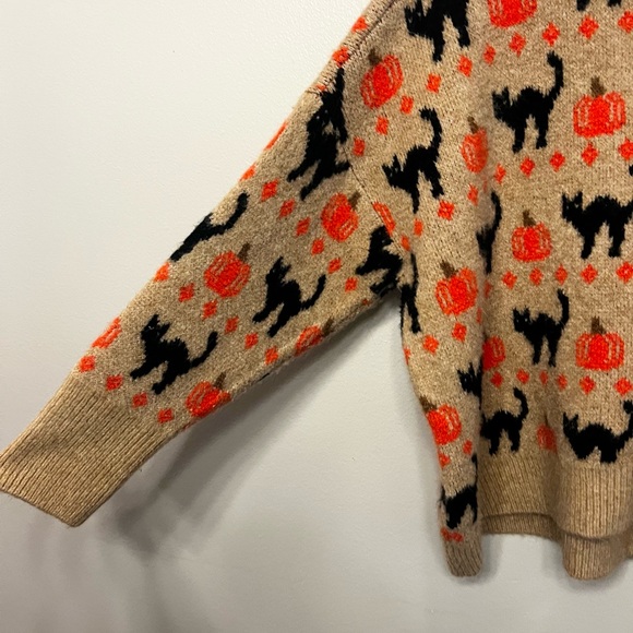 Vince Camuto Women’s Tan Black Cat Pumpkin Festive Sweater Size XL - Picture 2 of 5